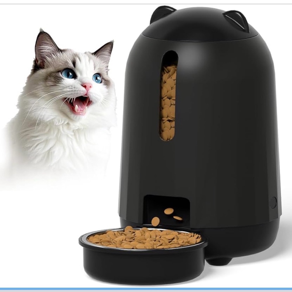 Automatic Cat Feeder, Button Timer Auto Food Dispenser with Dual Power Backup